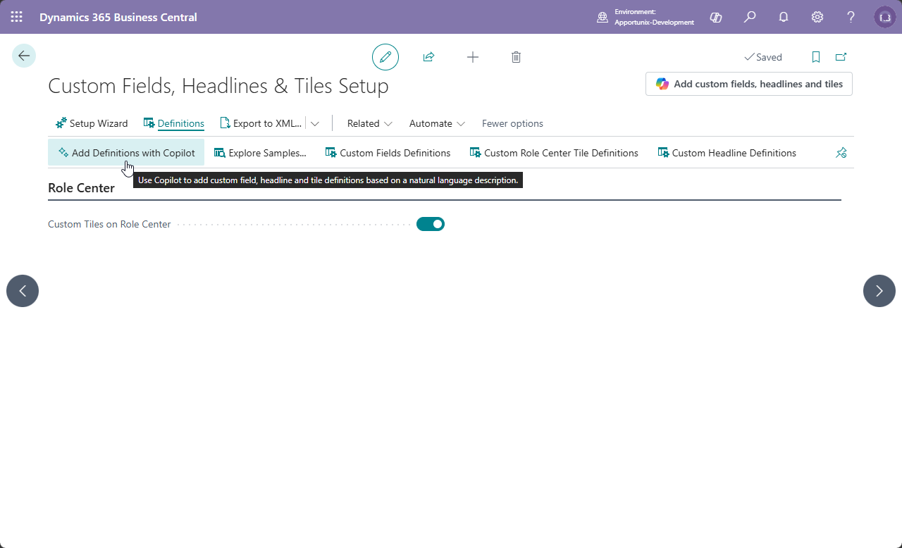 Add Definitions with Copilot Action